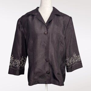 Karin Stevens 90s Brown Embroidered Floral Jacket Size 8